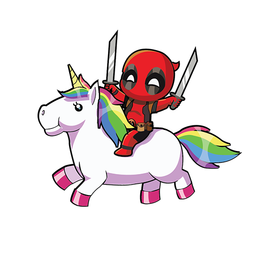 Deadpool on a unicorn